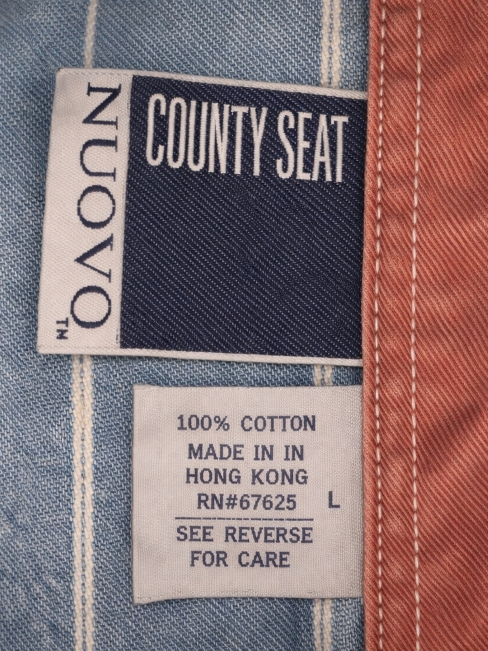 Vintage County Seat Nuovo Patchwork Denim Shirt Colorblock Striped Button Up L - Picture 3 of 3